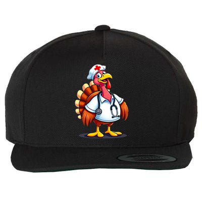 Funny Turkey Nurse Cartoon Thanksgiving Nurses Wool Snapback Cap