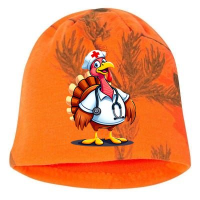 Funny Turkey Nurse Cartoon Thanksgiving Nurses Kati - Camo Knit Beanie