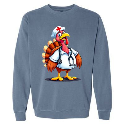 Funny Turkey Nurse Cartoon Thanksgiving Nurses Garment-Dyed Sweatshirt