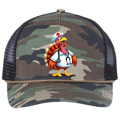 Funny Turkey Nurse Cartoon Thanksgiving Nurses Retro Rope Trucker Hat Cap