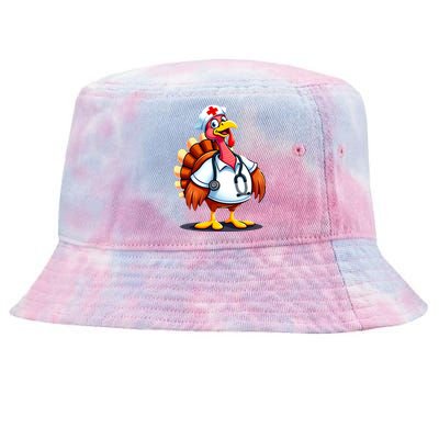 Funny Turkey Nurse Cartoon Thanksgiving Nurses Tie-Dyed Bucket Hat