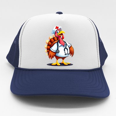 Funny Turkey Nurse Cartoon Thanksgiving Nurses Trucker Hat