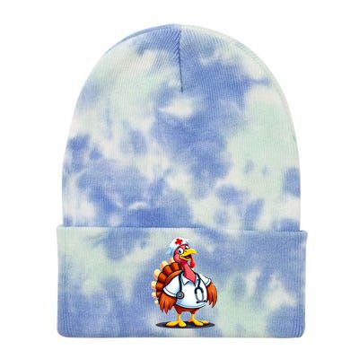 Funny Turkey Nurse Cartoon Thanksgiving Nurses Tie Dye 12in Knit Beanie