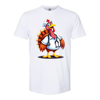 Funny Turkey Nurse Cartoon Thanksgiving Nurses Softstyle CVC T-Shirt