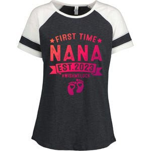 First Time Nana Let The Spoiling Begin New Grandparents Gift Enza Ladies Jersey Colorblock Tee