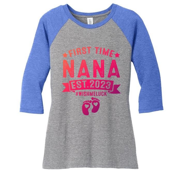 First Time Nana Let The Spoiling Begin New Grandparents Gift Women's Tri-Blend 3/4-Sleeve Raglan Shirt