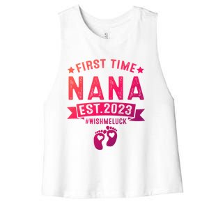 First Time Nana Let The Spoiling Begin New Grandparents Gift Women's Racerback Cropped Tank