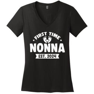 First Time Nonna Baby Announcement Women's V-Neck T-Shirt