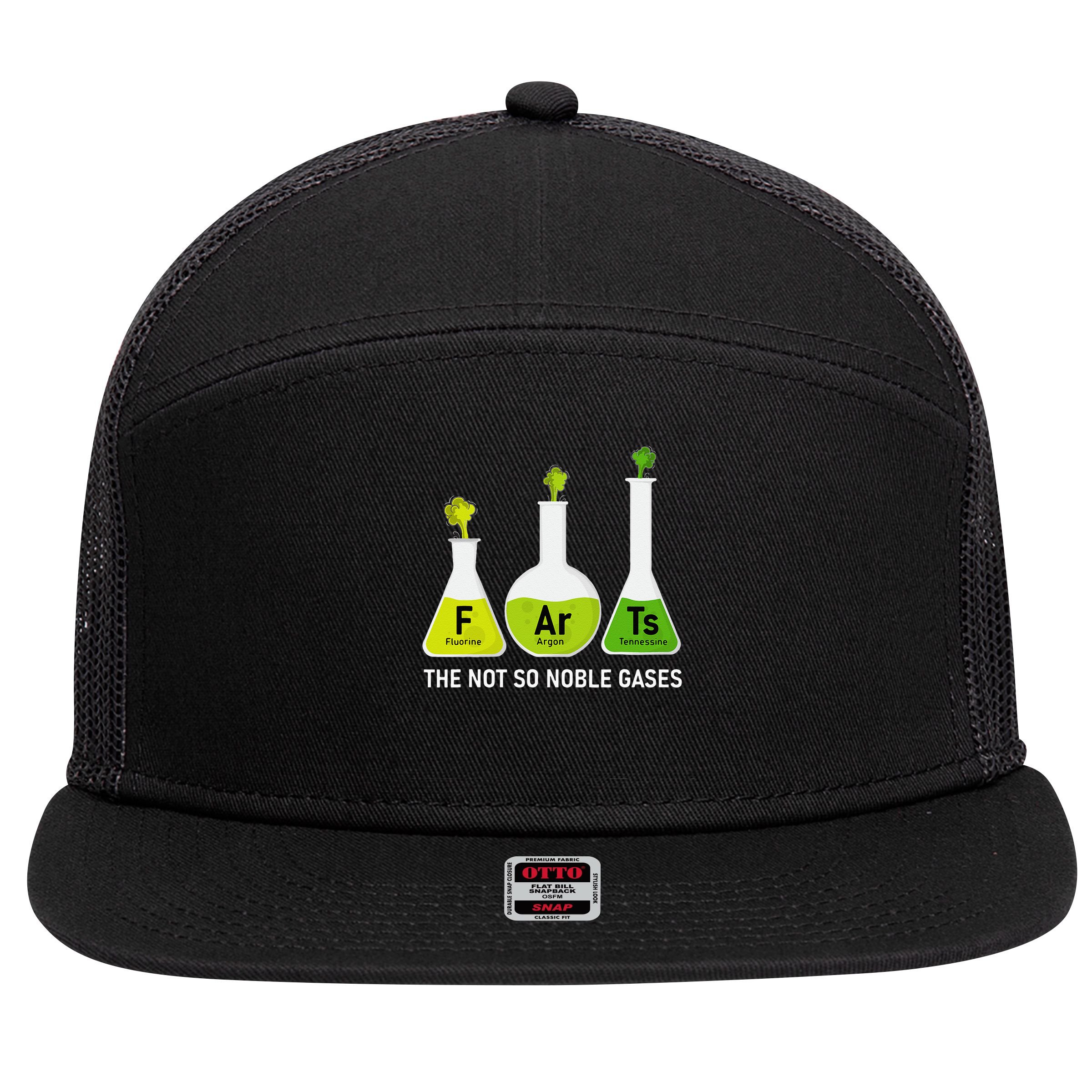 Farts The Not So Noble Gases Funny Chemistry 7 Panel Mesh Trucker Snapback Hat