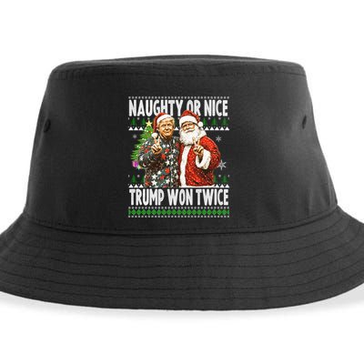 Funny Trump Naughty Or Nice Won Twice Ugly Christmas Sustainable Bucket Hat
