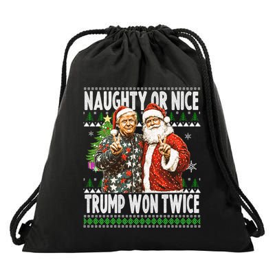 Funny Trump Naughty Or Nice Won Twice Ugly Christmas Drawstring Bag