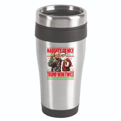 Funny Trump Naughty Or Nice Won Twice Ugly Christmas 16oz Travel Tumbler
