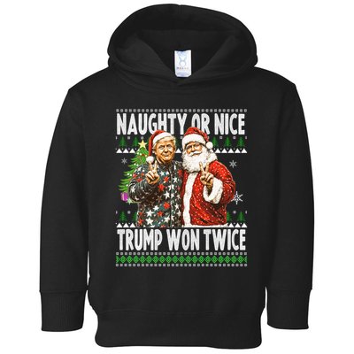 Funny Trump Naughty Or Nice Won Twice Ugly Christmas Toddler Hoodie