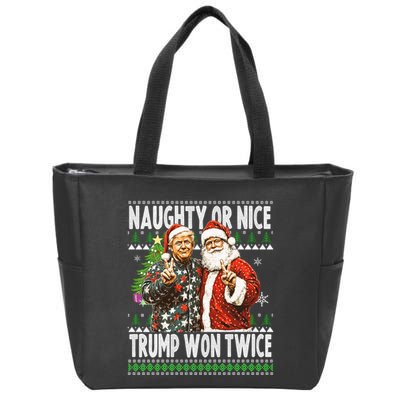 Funny Trump Naughty Or Nice Won Twice Ugly Christmas Zip Tote Bag