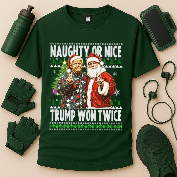 Funny Trump Naughty Or Nice Won Twice Ugly Christmas Cooling Performance Crew T-Shirt