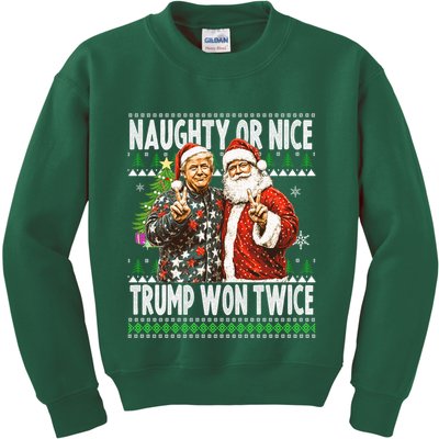 Funny Trump Naughty Or Nice Won Twice Ugly Christmas Kids Sweatshirt