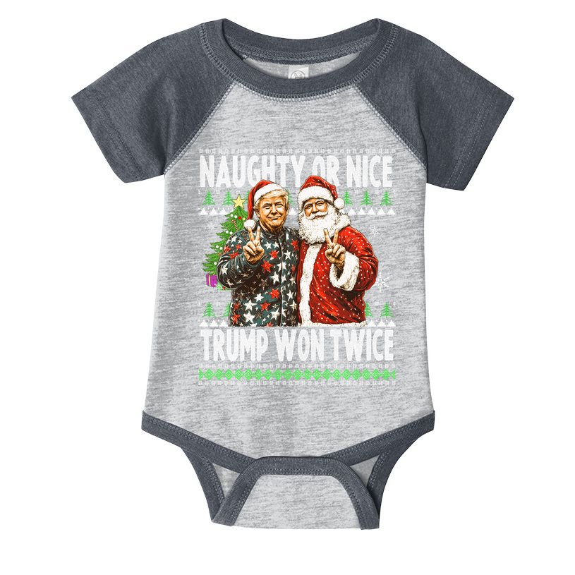 Funny Trump Naughty Or Nice Won Twice Ugly Christmas Infant Baby Jersey Bodysuit