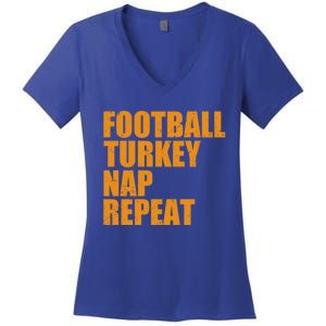 Football Turkey Nap Repeat Thanksgiving Gobble Family Lovers Cute Gift Women's V-Neck T-Shirt