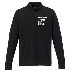 Football Turkey Nap Repeat Thanksgiving Gobble Family Lovers Gift Performance Long Sleeve Polo