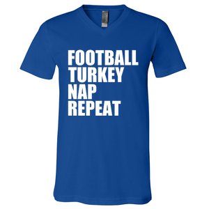 Football Turkey Nap Repeat Thanksgiving Gobble Family Lovers Gift V-Neck T-Shirt