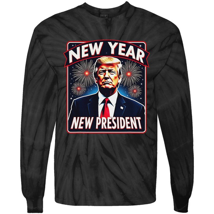 Funny Trump New Year Party 2025 Trump New Year New President Tie-Dye Long Sleeve Shirt