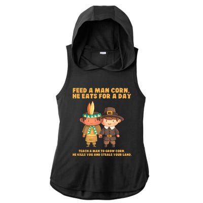 Funny Thanksgiving Native American Ladies PosiCharge Tri-Blend Wicking Draft Hoodie Tank