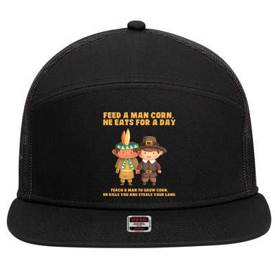 Funny Thanksgiving Native American 7 Panel Mesh Trucker Snapback Hat