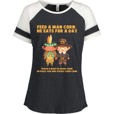 Funny Thanksgiving Native American Enza Ladies Jersey Colorblock Tee