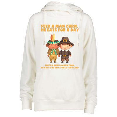 Funny Thanksgiving Native American Womens Funnel Neck Pullover Hood