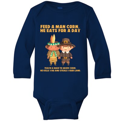 Funny Thanksgiving Native American Baby Long Sleeve Bodysuit