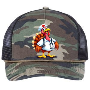 Funny Turkey Nurse Cartoon Thanksgiving Nurses Retro Rope Trucker Hat Cap