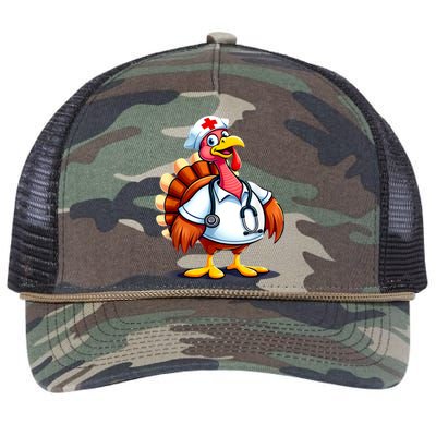 Funny Turkey Nurse Cartoon Thanksgiving Nurses Retro Rope Trucker Hat Cap