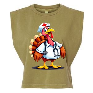 Funny Turkey Nurse Cartoon Thanksgiving Nurses Garment-Dyed Women's Muscle Tee