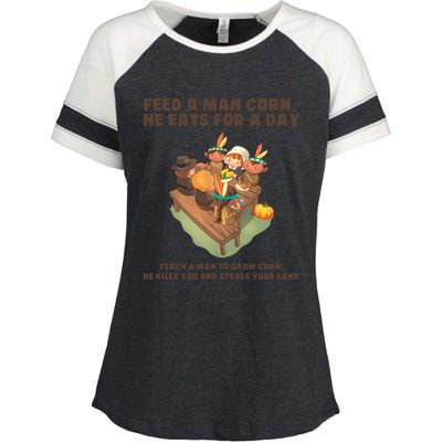 Funny Thanksgiving Native American 8 Enza Ladies Jersey Colorblock Tee