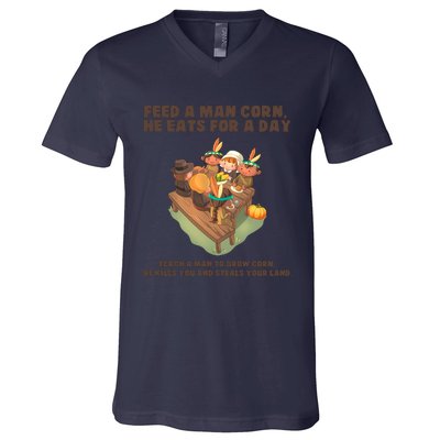 Funny Thanksgiving Native American 8 V-Neck T-Shirt