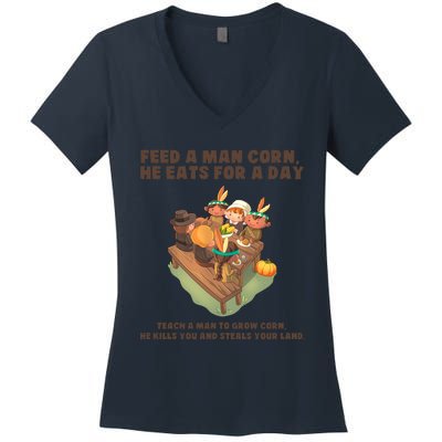 Funny Thanksgiving Native American 8 Women's V-Neck T-Shirt