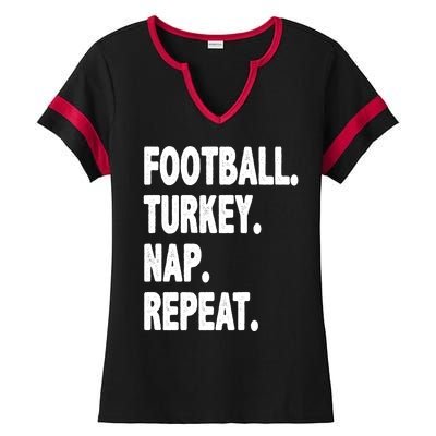 Football Turkey Nap Repeat Ladies Halftime Notch Neck Tee