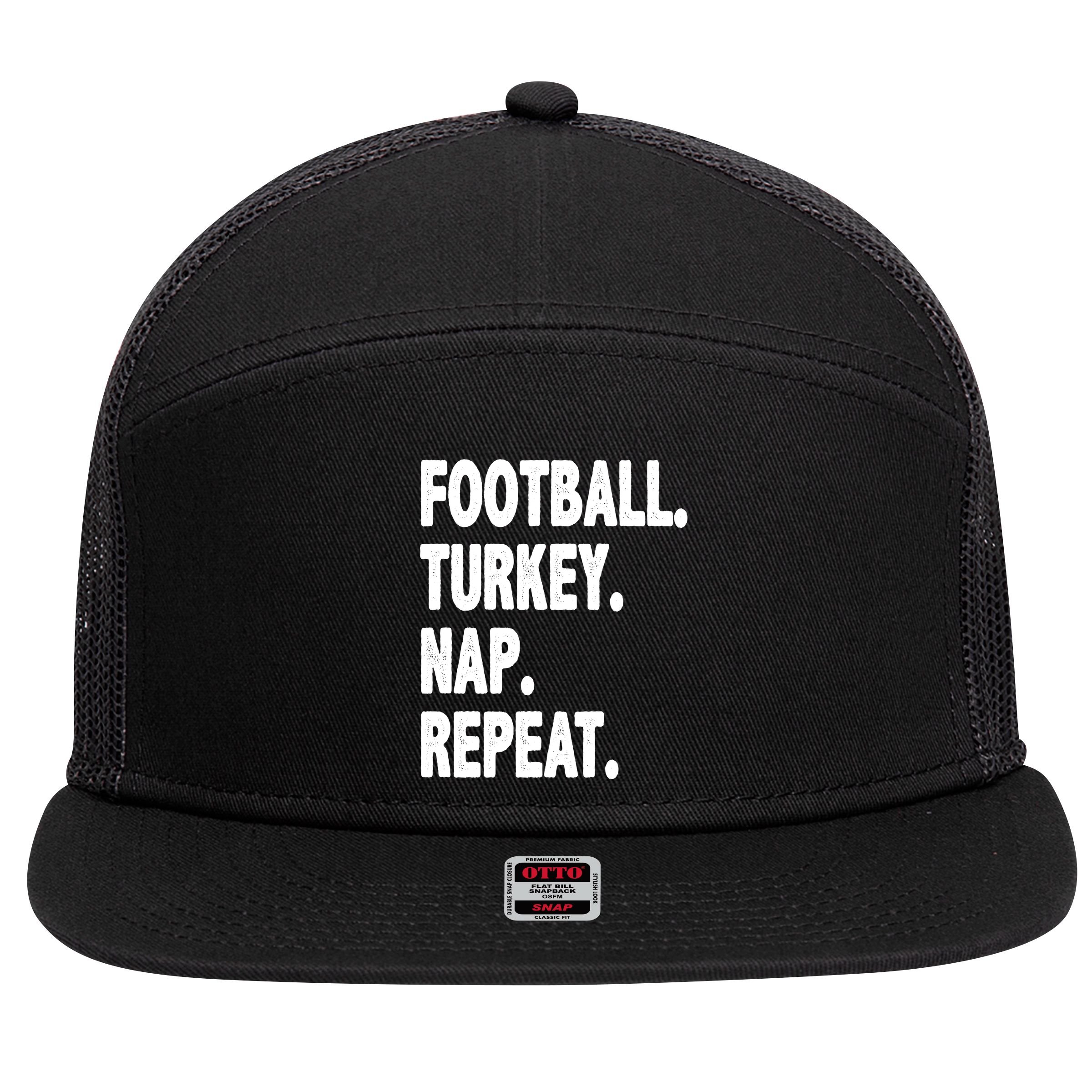 Football Turkey Nap Repeat 7 Panel Mesh Trucker Snapback Hat