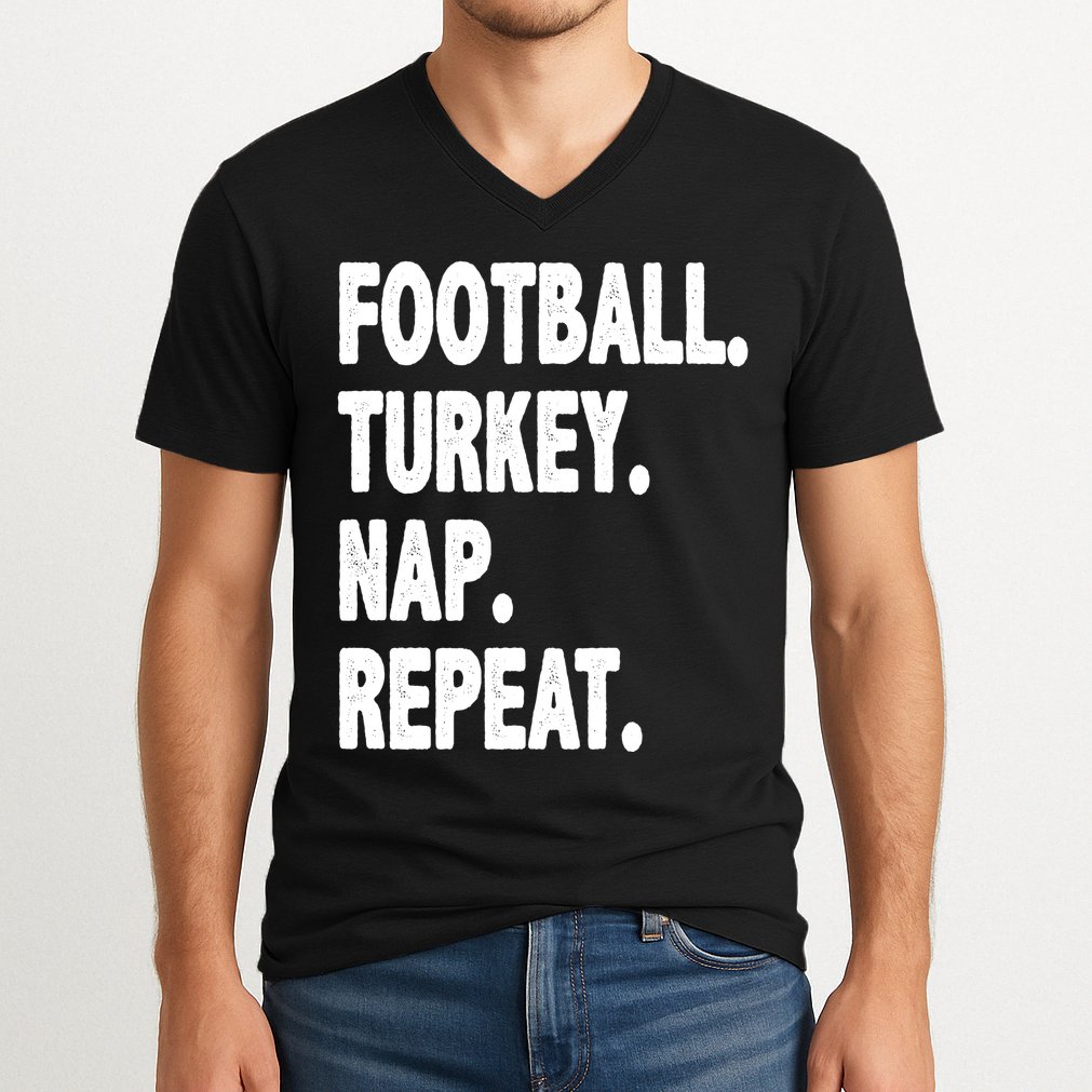 Football Turkey Nap Repeat V-Neck T-Shirt
