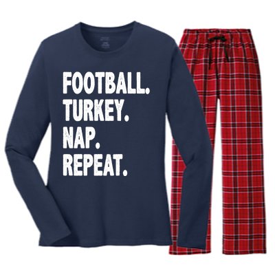 Football Turkey Nap Repeat Women's Long Sleeve Flannel Pajama Set 