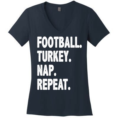 Football Turkey Nap Repeat Women's V-Neck T-Shirt