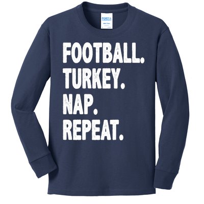 Football Turkey Nap Repeat Kids Long Sleeve Shirt