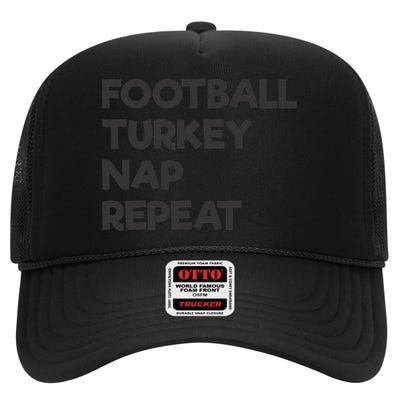 Football Turkey Nap Repeat Thanksgiving Theme High Crown Mesh Back Trucker Hat