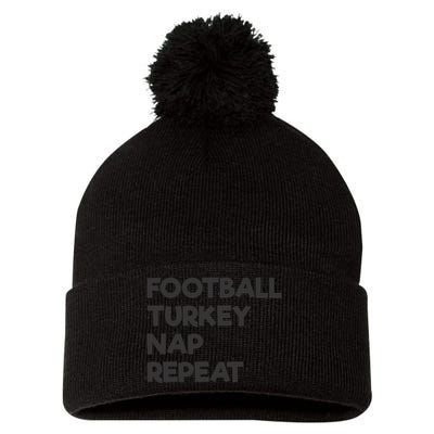 Football Turkey Nap Repeat Thanksgiving Theme Pom Pom 12in Knit Beanie