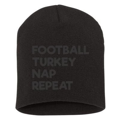 Football Turkey Nap Repeat Thanksgiving Theme Short Acrylic Beanie