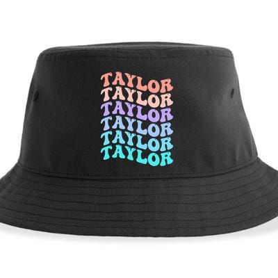Funny Taylor name groovy colourful love i love Ts Taylor Sustainable Bucket Hat