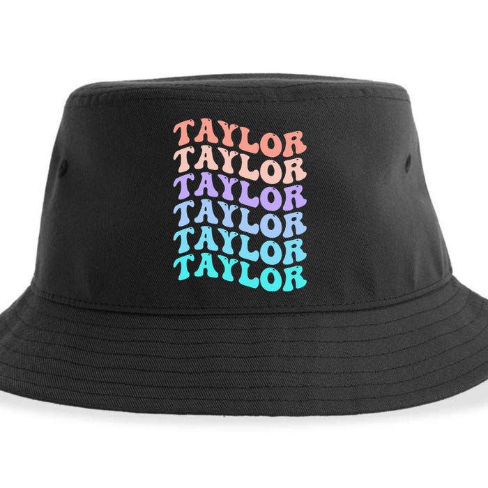 Funny Taylor name groovy colourful love i love Ts Taylor Sustainable Bucket Hat