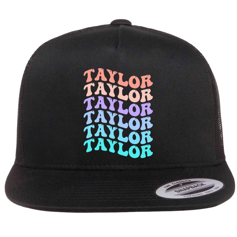 Funny Taylor name groovy colourful love i love Ts Taylor Flat Bill Trucker Hat
