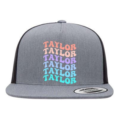 Funny Taylor name groovy colourful love i love Ts Taylor Flat Bill Trucker Hat