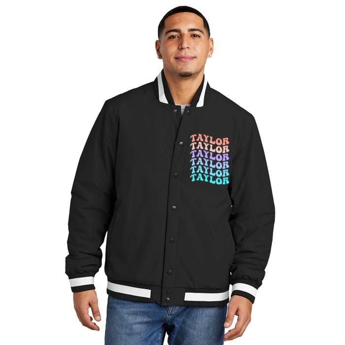 Funny Taylor name groovy colourful love i love Ts Taylor Insulated Varsity Jacket